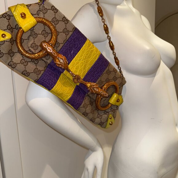 GUCCI by TOM FORD 2004 XL Vintage Runway Ad Campaign Horsebit Chain Bag Crystal - Picture 10 of 14